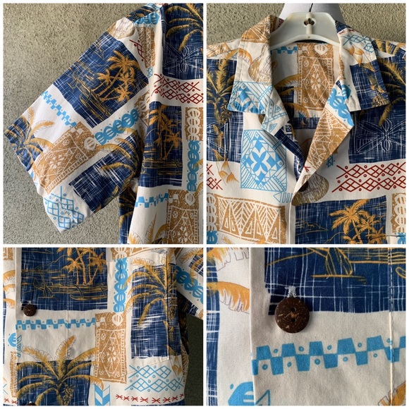 🌴 Men’s Hawaiian Aloha Shirt Tapa Ukulele size M 🌴 - Picture 4 of 11